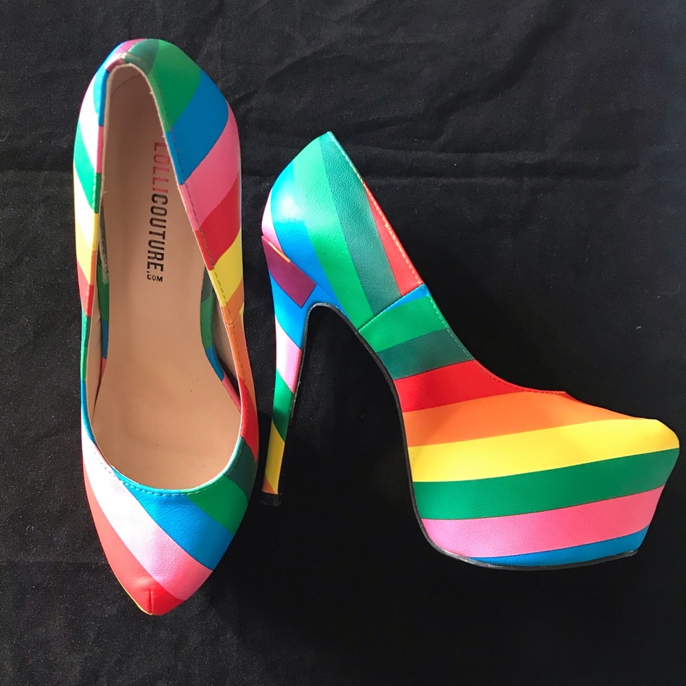 LolliCouture Rainbow Faux Leather High Heels